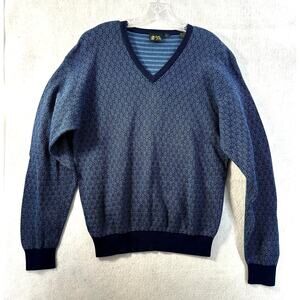 Bobby Jones Large Sweater V Neck Long Sleeve Cotton Golf Grandpa Diamond Blue